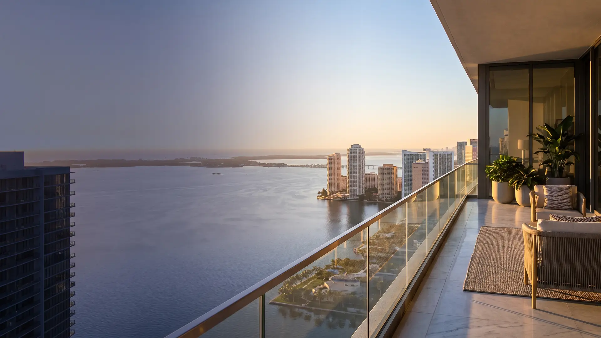 View over Biscayne Bay from a Brickell balcony