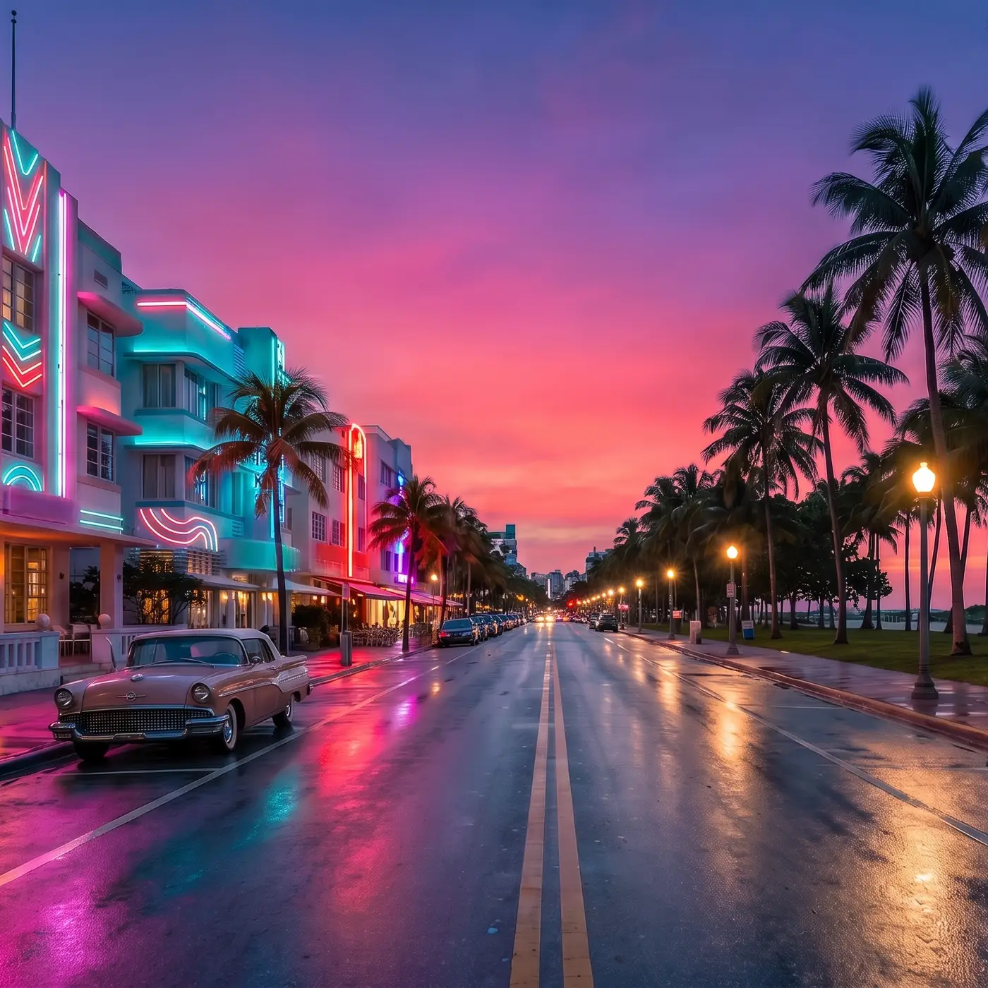 Ocean Drive, Miami Beach, at dusk